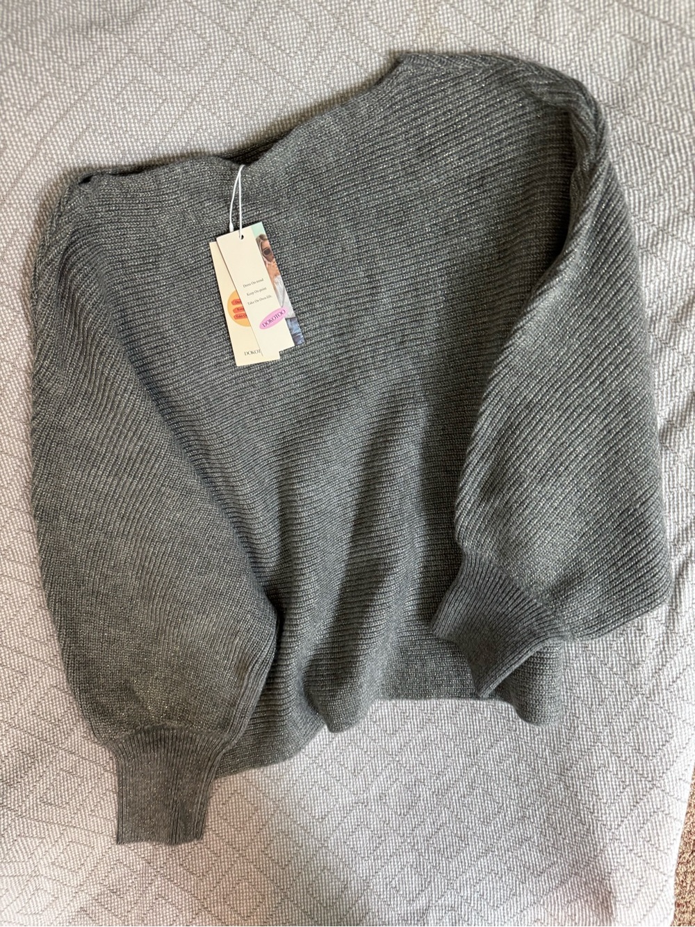 Off-the-Shoulder Ribbed Knit Sweater - Gray